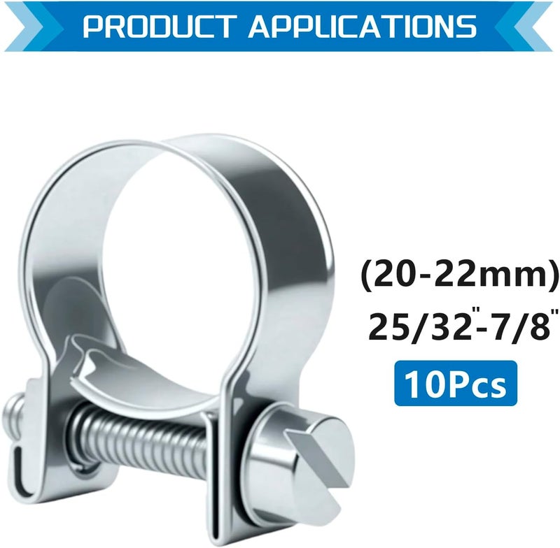 JTAREA 20-22MM Fuel Injection Hose Clamps 25/32"-7/8" Gas Line Clamps Pipe Clamp for Automotive Diesel Petrol Pipes - Image 2